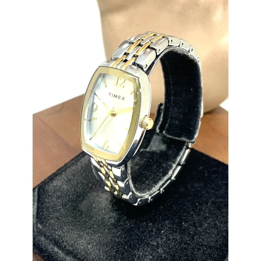 Timex Women's Watch TW2T50200 Quartz Silver Dial Rectangle Two Tone Steel 21mm